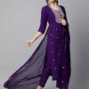 GoSriKi Women's Cotton Blend Embroidered Straight Kurta with Pant & Dupatta