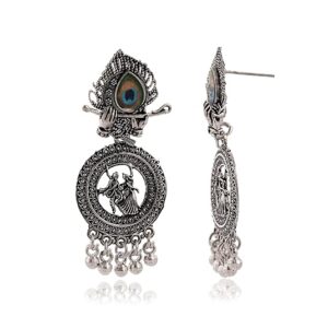 Handmade Traditional Jhumki with Moon and Flower Motif Chandbali Design Ethnic Jhumki Earrings for Women