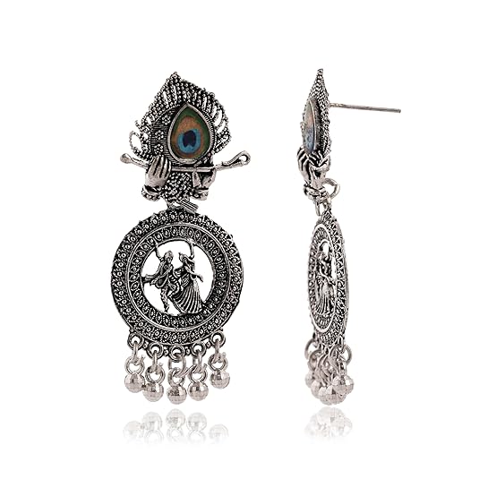 Handmade Traditional Jhumki with Moon and Flower Motif Chandbali Design Ethnic Jhumki Earrings for Women