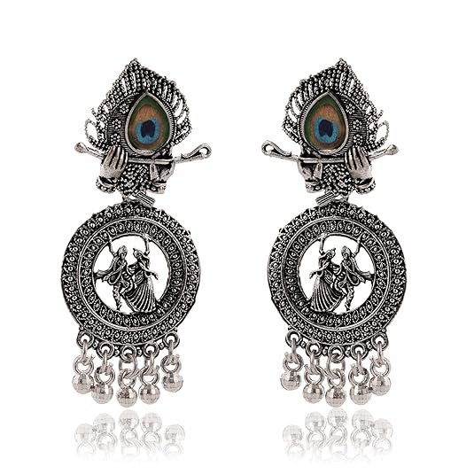 Handmade Traditional Jhumki with Moon and Flower Motif Chandbali Design Ethnic Jhumki Earrings for Women
