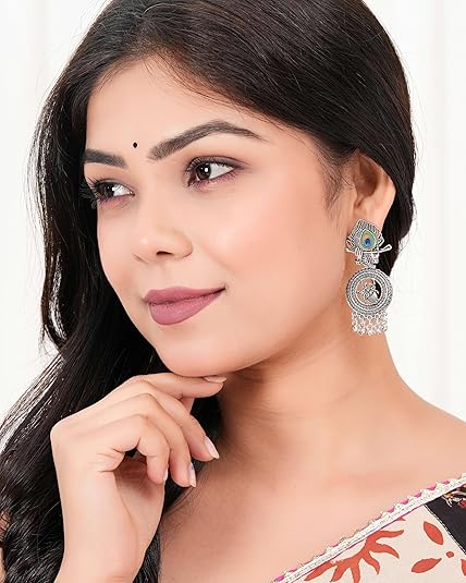 Handmade Traditional Jhumki with Moon and Flower Motif Chandbali Design Ethnic Jhumki Earrings for Women