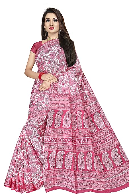 TAMAIRA FASHION Women's Plain Weave Pure Cotton Saree Without Blouse Piece