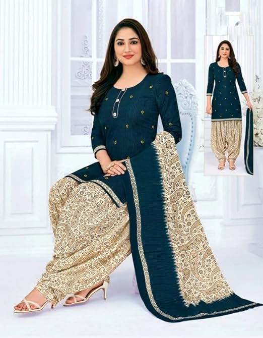 Pranjul Pure Cotton Fully Stitched Printed Patiala Salwar Suit Set For Women